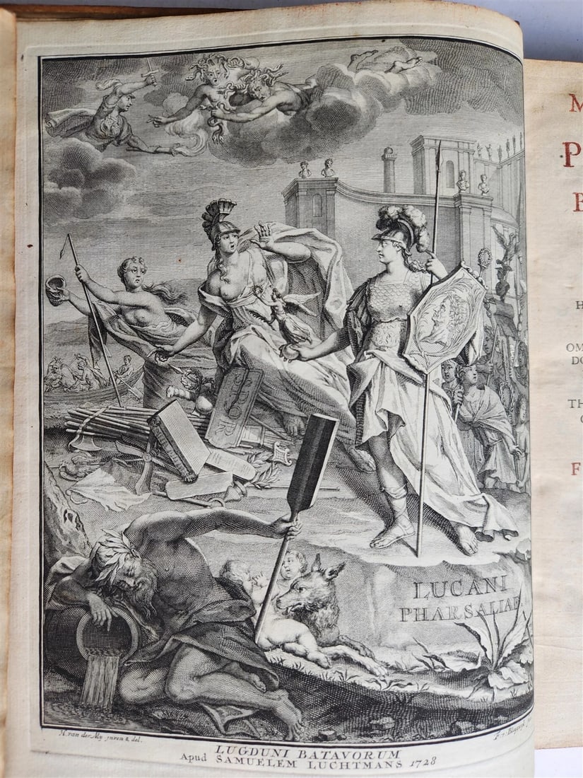 1728 PHARSALIA by LUCAN antique ANCIENT ROMAN POEM 2 volumes - 3