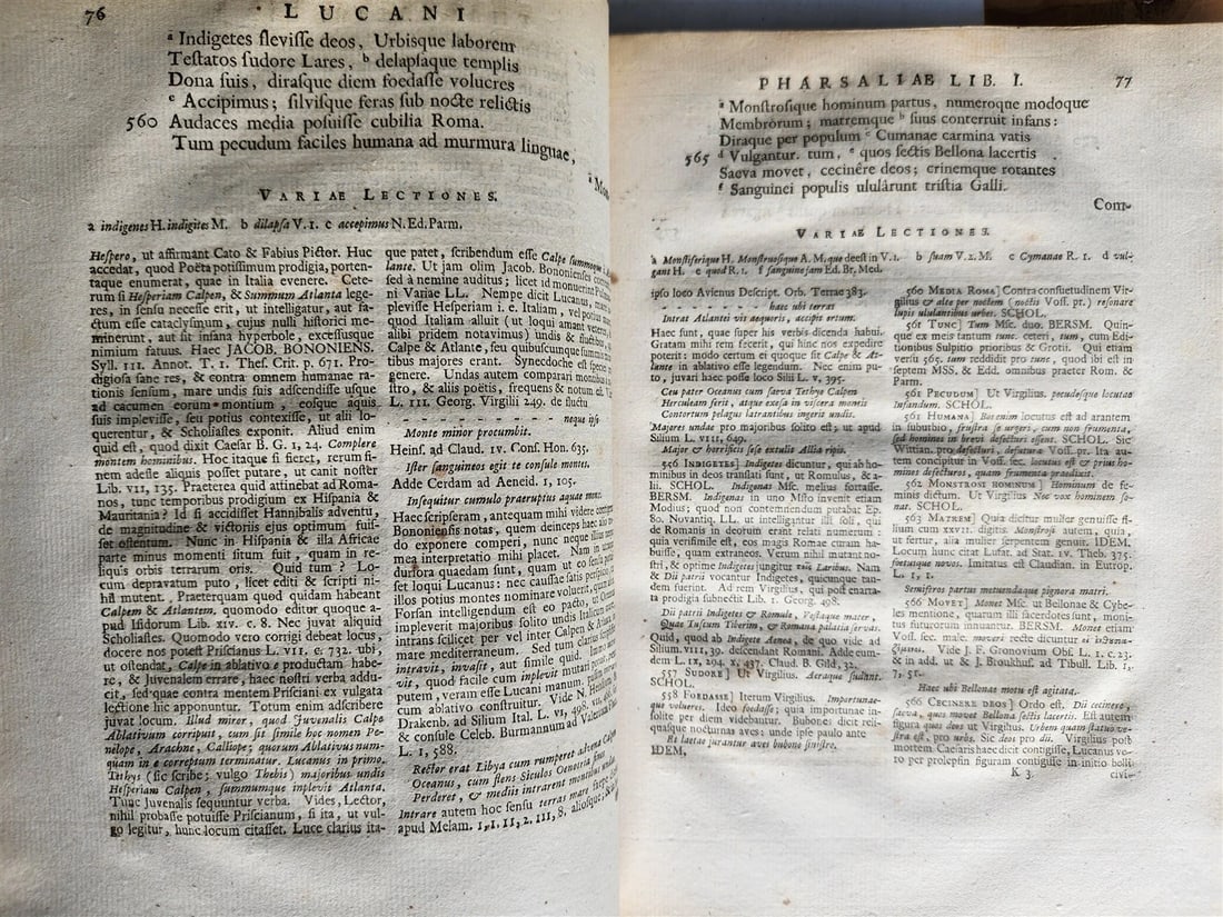 1728 PHARSALIA by LUCAN antique ANCIENT ROMAN POEM 2 volumes - 4