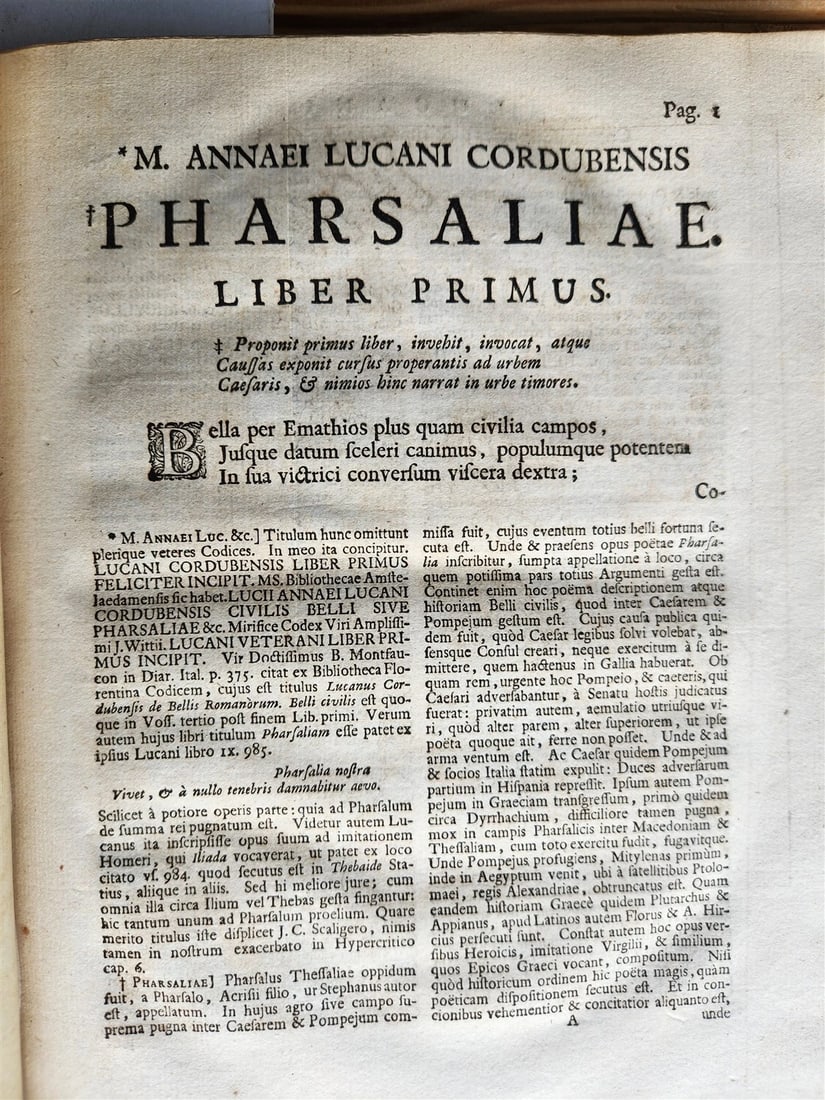 1728 PHARSALIA by LUCAN antique ANCIENT ROMAN POEM 2 volumes - 8