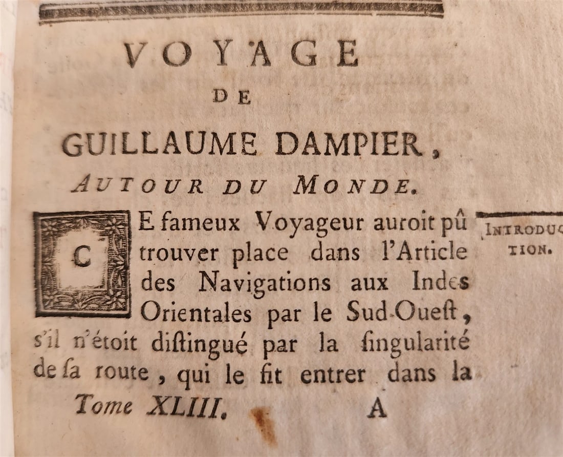 1753 HISTOIRE des VOYAGES antique VOL. 43 PIRATE WILLIAM DAMPIER TRAVELS - 2