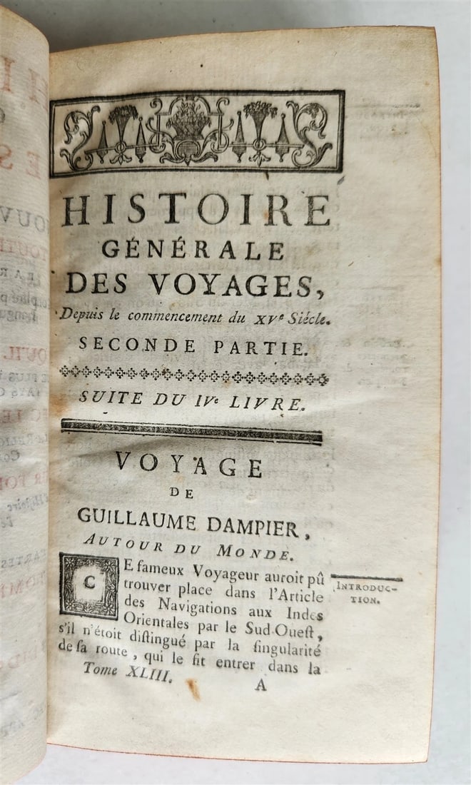 1753 HISTOIRE des VOYAGES antique VOL. 43 PIRATE WILLIAM DAMPIER TRAVELS - 4