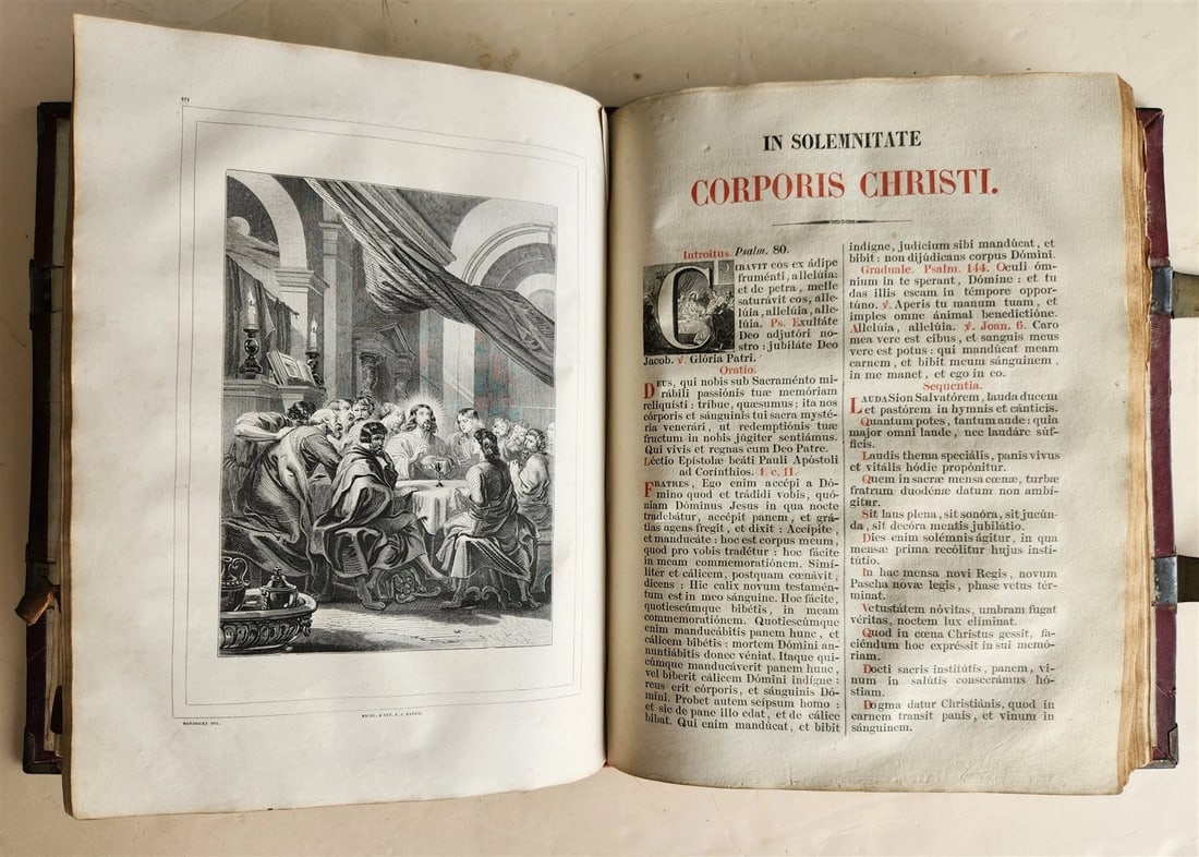 1850 MISSALE ROMANUM antique DECORATIVE BINDING w/ SILVER FITTINGS illustrated - 12