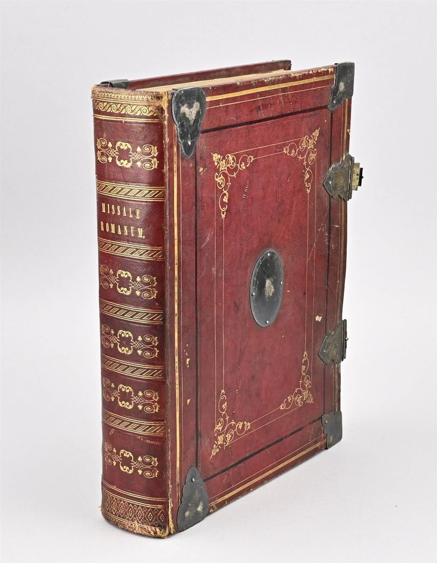 1850 MISSALE ROMANUM antique DECORATIVE BINDING w/ SILVER FITTINGS illustrated: Title: 1850 MISSALE ROMANUM antique DECORATIVE BINDING w/ SILVER FITTINGS illustrated Description: MISSALE ROMANUM Mechliniae (Mechelen, Belgium); 1850 Original leather with silver plated center- and
