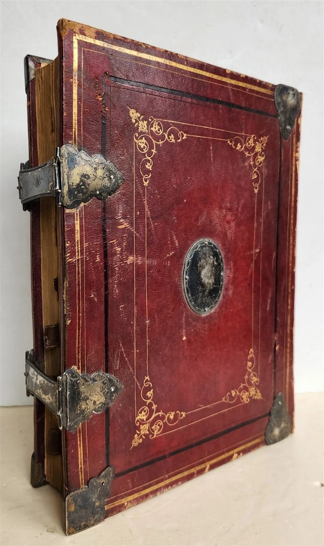 1850 MISSALE ROMANUM antique DECORATIVE BINDING w/ SILVER FITTINGS illustrated - 2