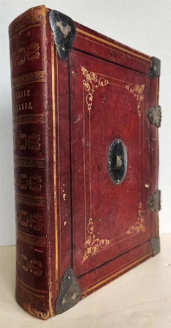 1850 MISSALE ROMANUM antique DECORATIVE BINDING w/ SILVER FITTINGS illustrated - 4