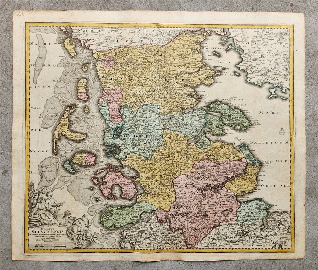 1710s GERMANY & DENMARK antique MAP Ducatus SLESVICENSIS by JOHANN HOMANN: Title: 1710s GERMANY & DENMARK antique MAP Ducatus SLESVICENSIS by JOHANN HOMANN Description: Johann Baptista Homann Germany, ca. 1664–1724 NORTH GERMANY & SOUTH DENMARK Ducatus SLESVICENSIS in