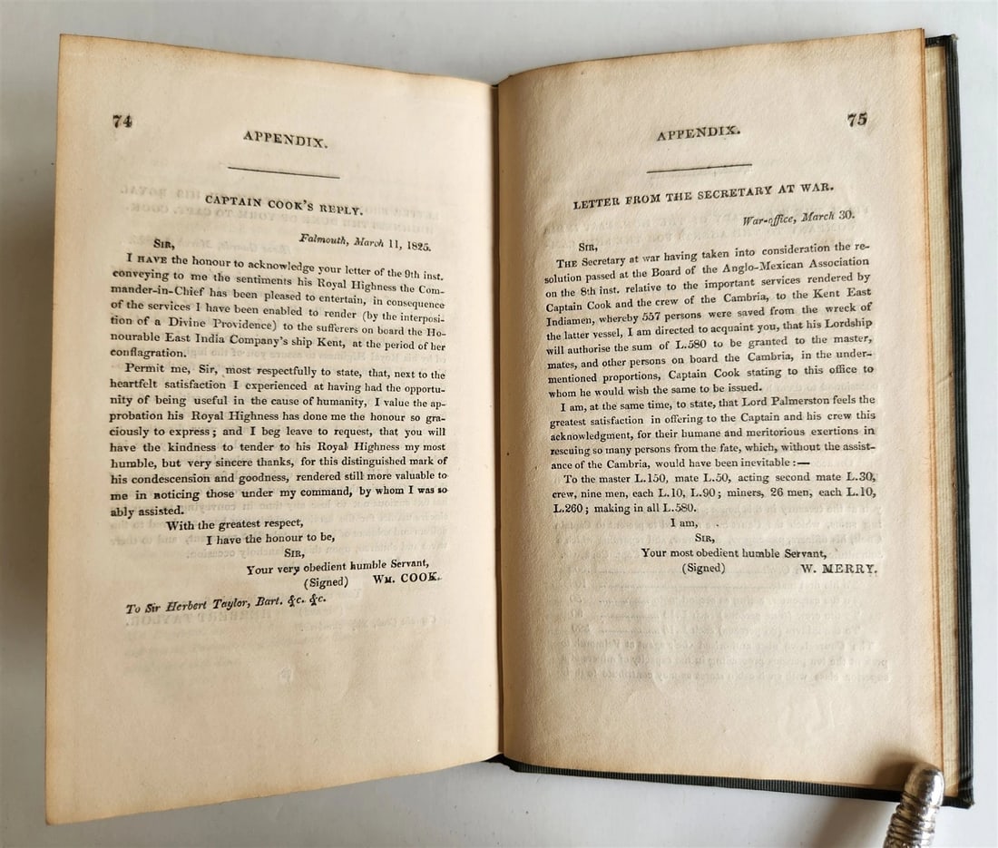 1825 Narrative of loss of Kent East Indiaman by fire in Bay of Biscay ANTIQUE - 4