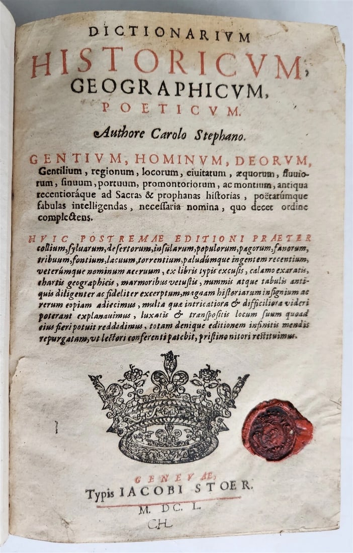 1650 DICTIONARY HISTORICAL GEOGRAPHICAL POETICAL antique in LATIN (1 of 7)