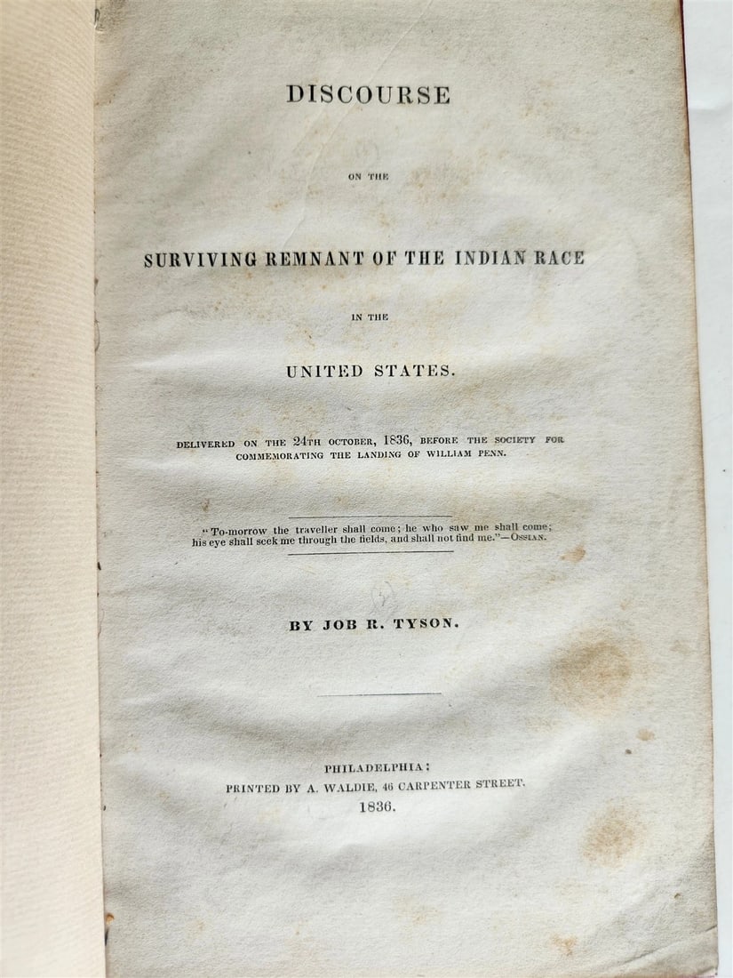 1836 DISCOURSE ON SURVIVING REMNANT OF INDIAN RACE in US ANTIQUE Americana (1 of 7)