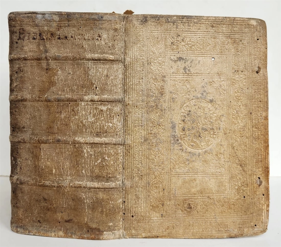 1600 BIBLE in LATIN ILLUSTRATED BIBLIA LATINA antique PIGSKIN BINDING 16th cent. (1 of 20)