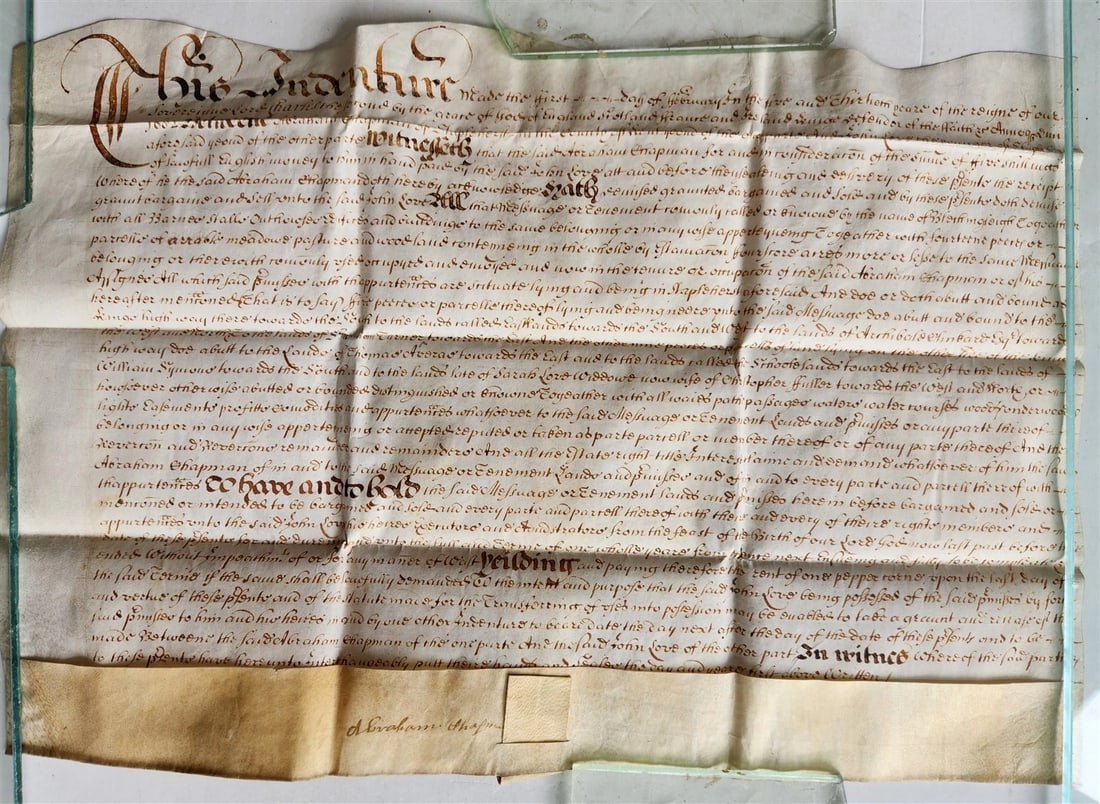 17th CENTURY MANUSCRIPT on VELLUM ANTIQUE BRITISH LEGAL DOCUMENT in ENGLISH (1 of 9)