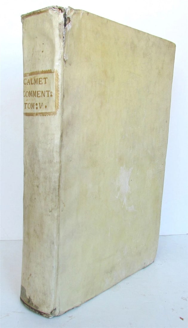 1733 BIBLE OLD TESTAMENT COMMENTARY by CALMET VELLUM FOLIO antique (1 of 9)