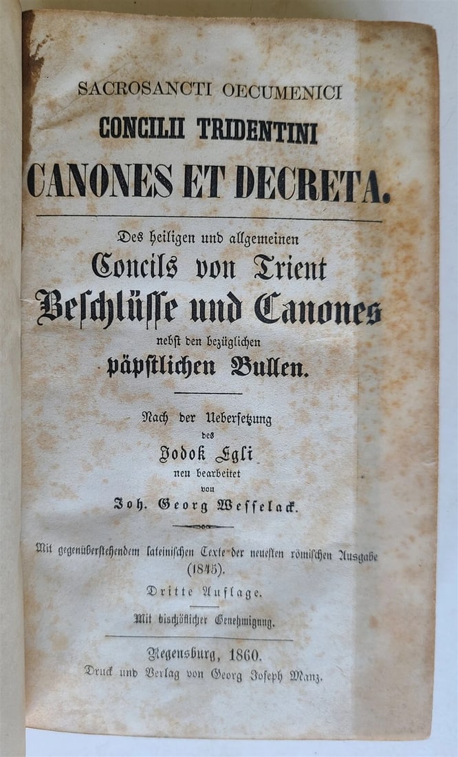 1860 COUNCIL of TRENT w/ section of forbidden books DE LIBRIS PROHIBITIS ANTIQUE (1 of 5)