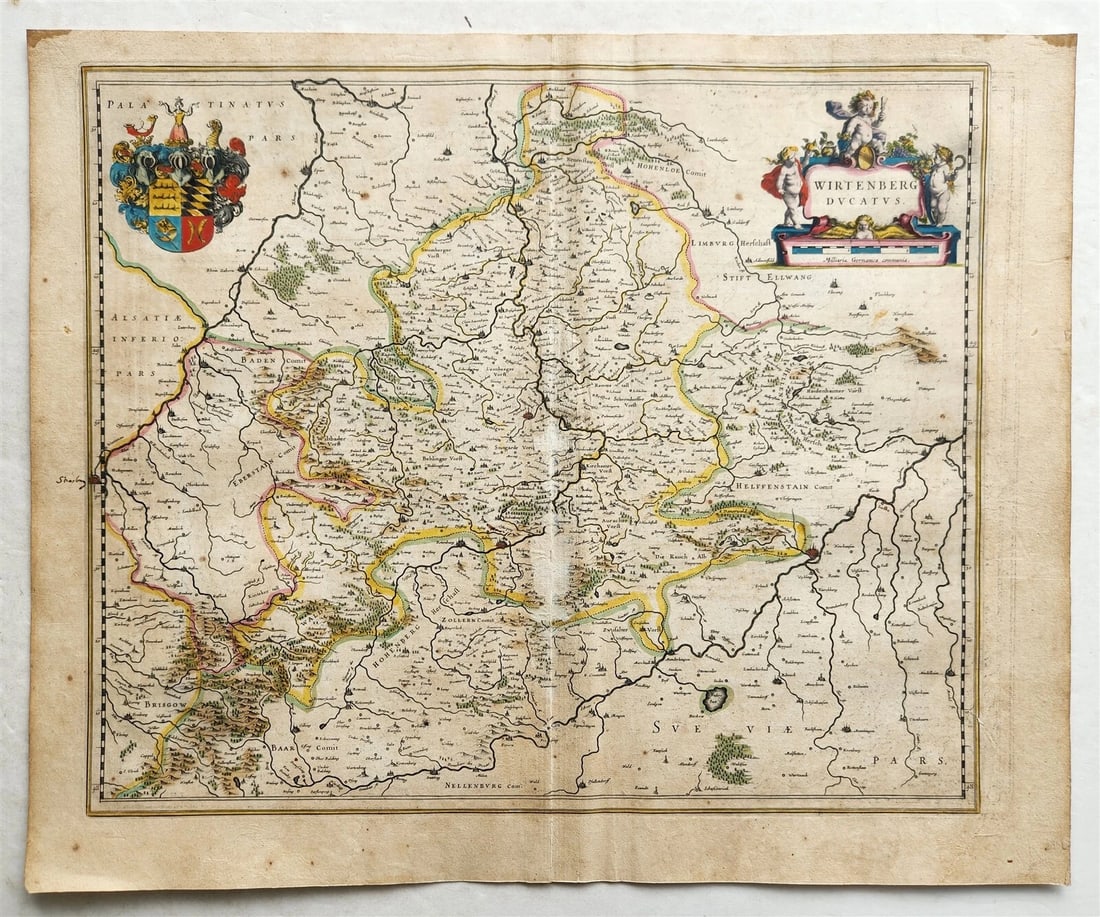 1640 MAP of GERMANY WIRTENBERG by WILLEM BLAEU antique AUTHENTIC hand colored (1 of 4)