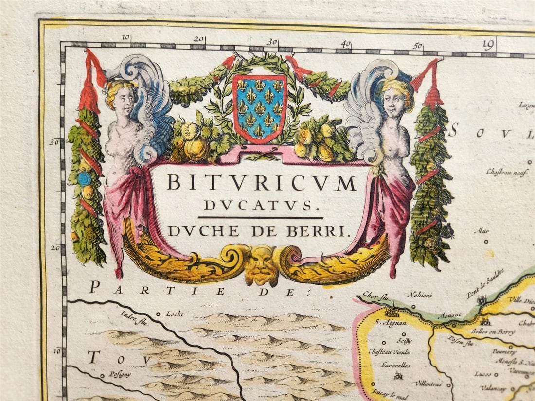 1640 MAP of FRANCE DUCHY of BERRY by WILLEM BLAEU antique AUTHENTIC hand colored (1 of 4)