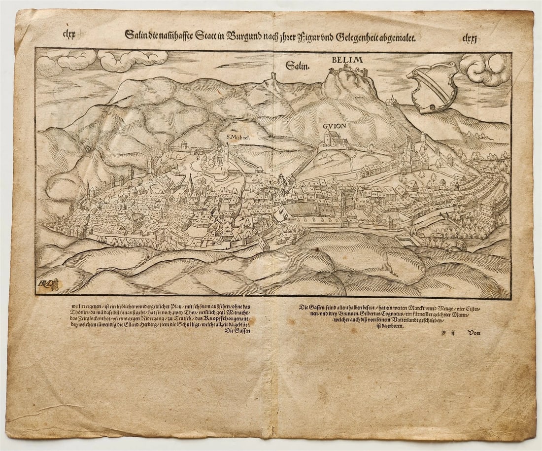 1572 BURGUNDY FRANCE MAP SALINS-LES-BAINS SEBASTIAN MUNSTER COSMOGRAPHY antique (1 of 4)