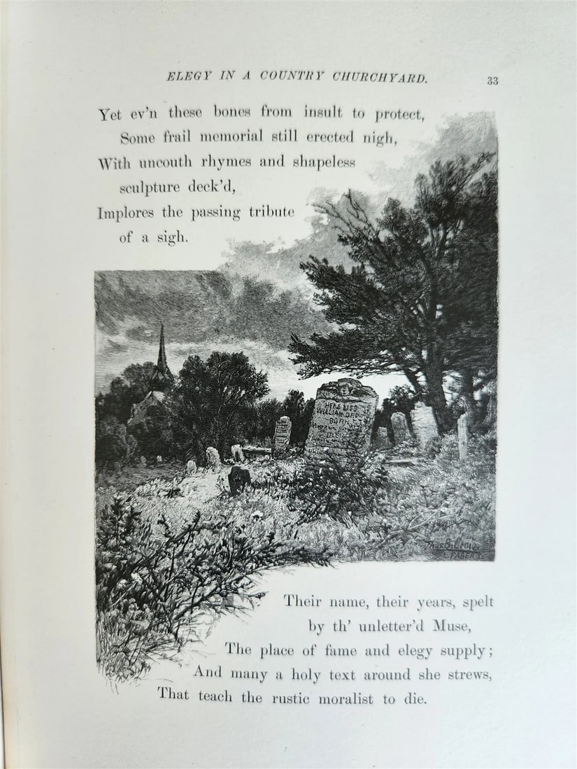 1885 GRAVEYARD POETRY antique GRAY'S ELEGY ILLUSTRATED artist's edition VELLUM - 10