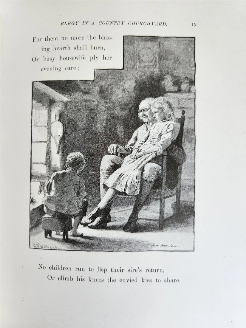 1885 GRAVEYARD POETRY antique GRAY'S ELEGY ILLUSTRATED artist's edition VELLUM - 18