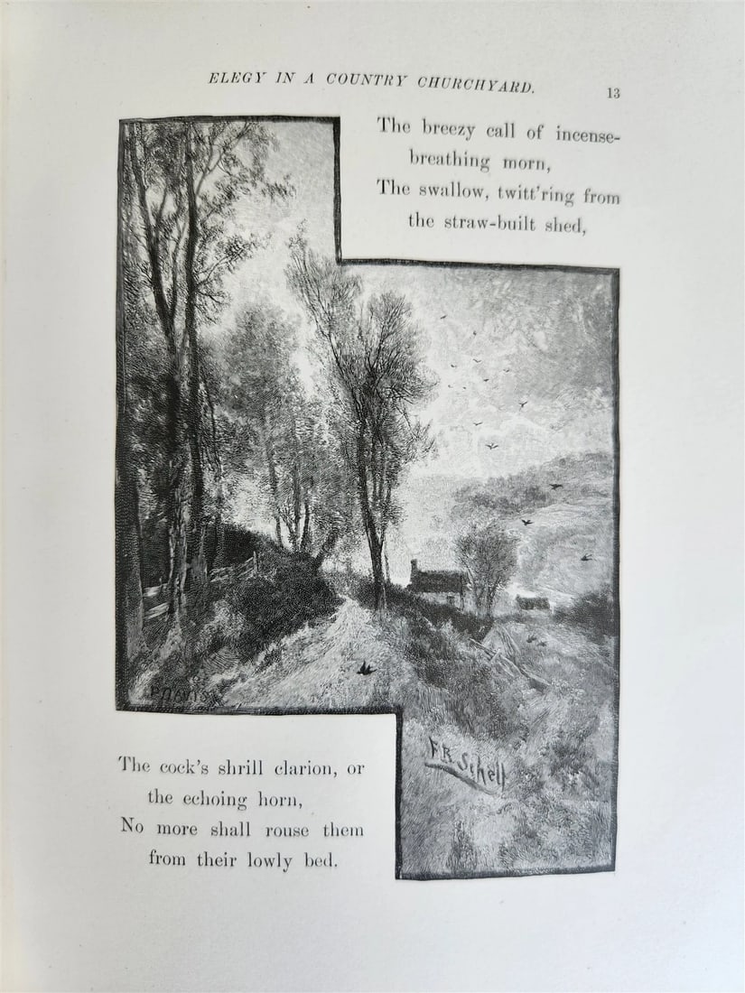 1885 GRAVEYARD POETRY antique GRAY'S ELEGY ILLUSTRATED artist's edition VELLUM - 19