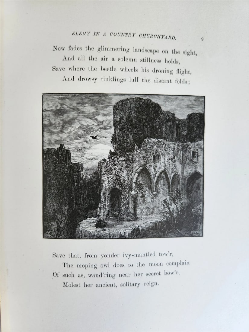 1885 GRAVEYARD POETRY antique GRAY'S ELEGY ILLUSTRATED artist's edition VELLUM - 20
