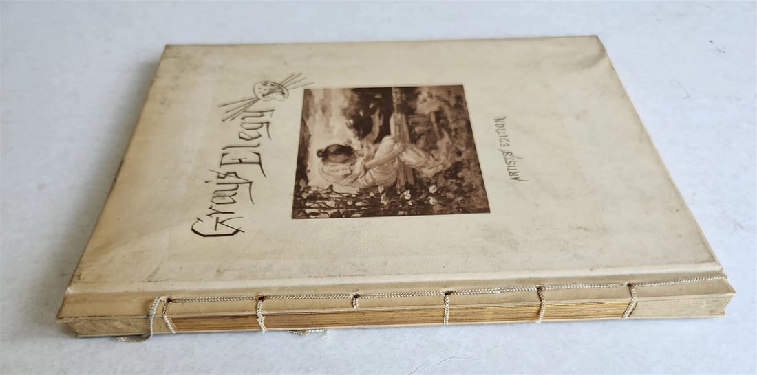1885 GRAVEYARD POETRY antique GRAY'S ELEGY ILLUSTRATED artist's edition VELLUM - 2