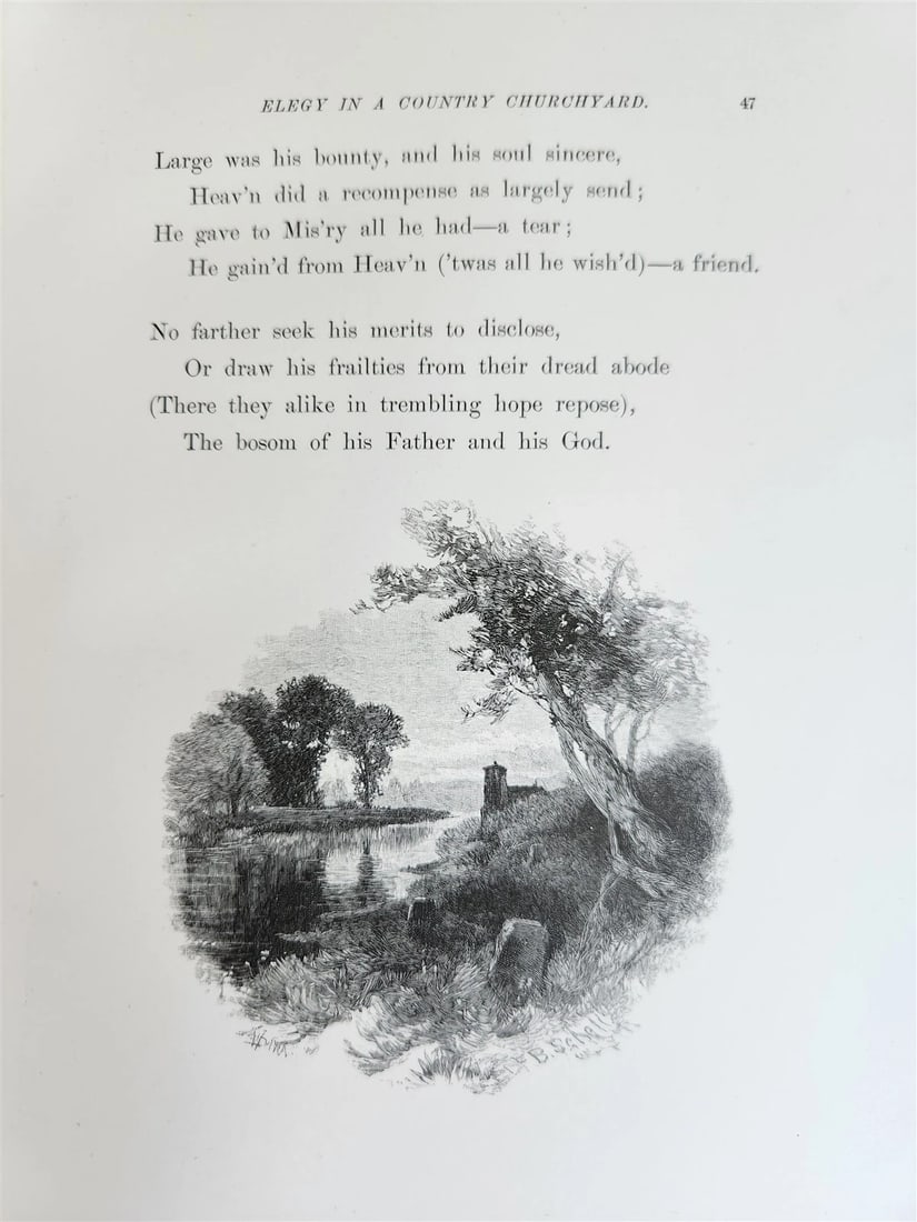 1885 GRAVEYARD POETRY antique GRAY'S ELEGY ILLUSTRATED artist's edition VELLUM - 5