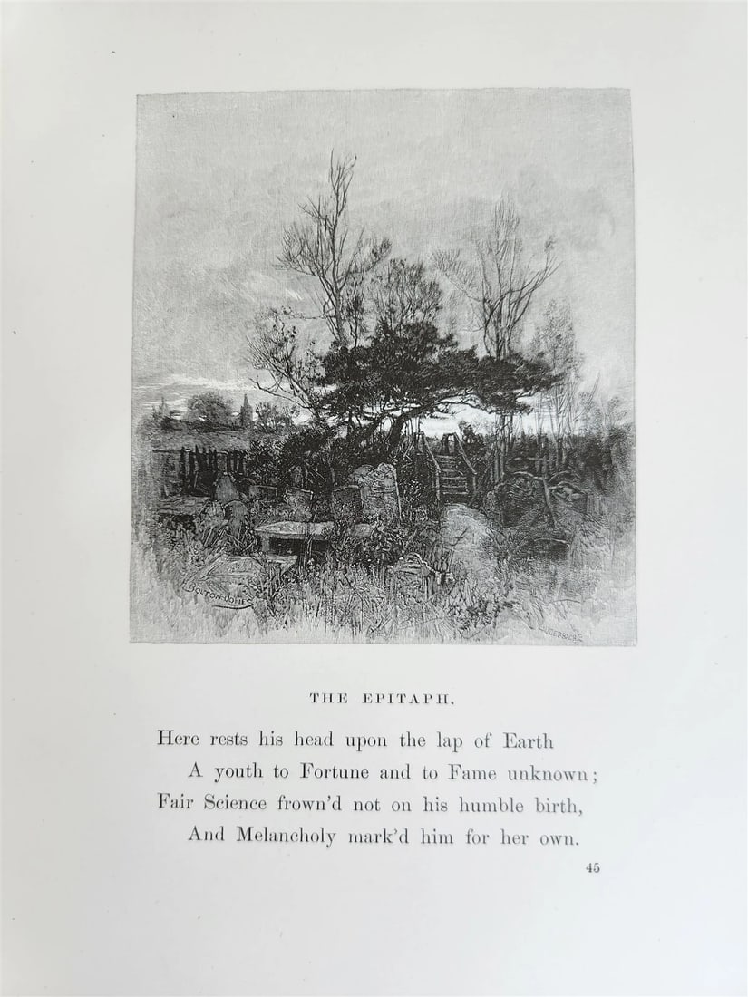 1885 GRAVEYARD POETRY antique GRAY'S ELEGY ILLUSTRATED artist's edition VELLUM - 6