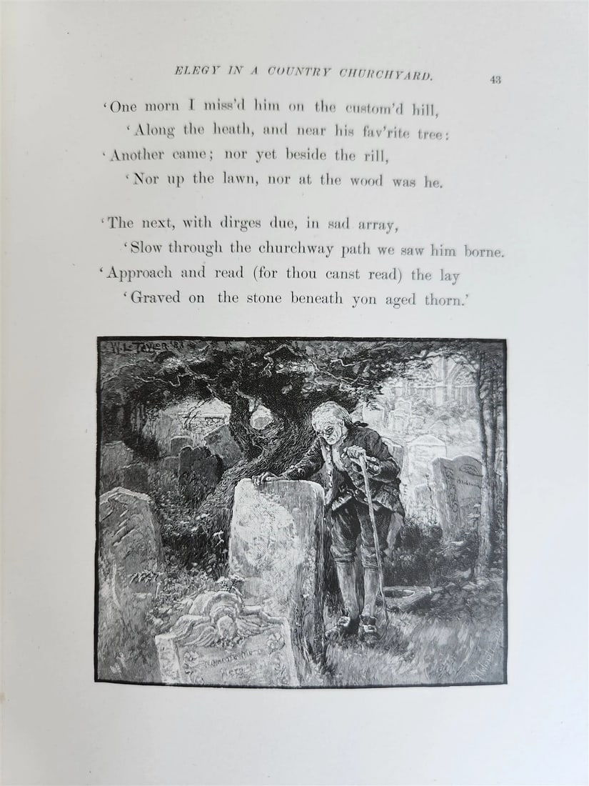 1885 GRAVEYARD POETRY antique GRAY'S ELEGY ILLUSTRATED artist's edition VELLUM - 7