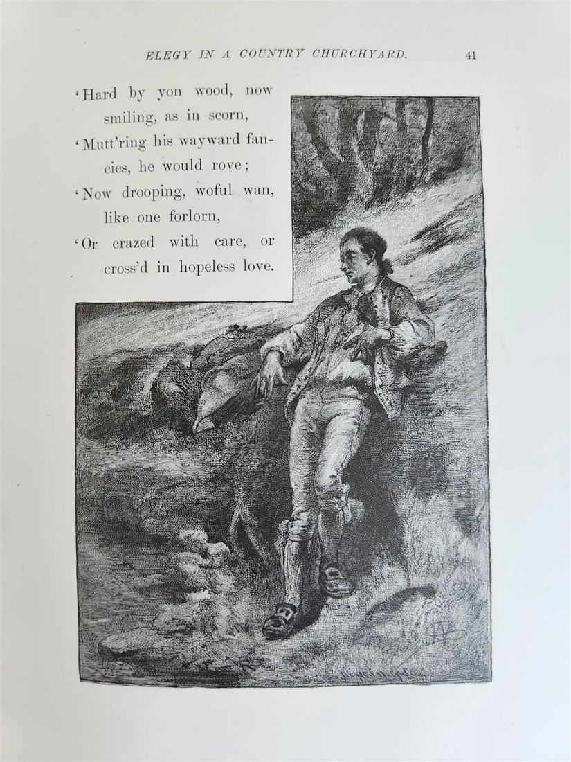 1885 GRAVEYARD POETRY antique GRAY'S ELEGY ILLUSTRATED artist's edition VELLUM - 8