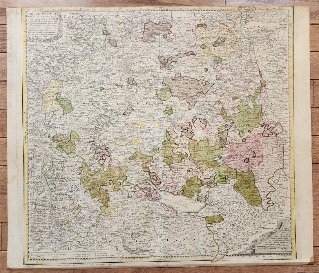 1720s GERMANY SWABIA antique MAP CIRCULI SVEVIAE by JOHANN HOMANN AUTHENTIC (1 of 6)