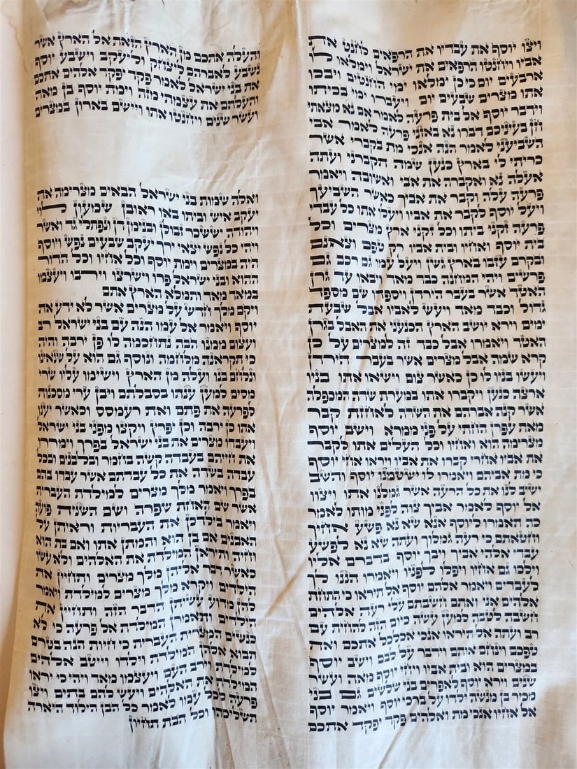 TORAH SCROLL FRAGMENT MANUSCRIPT on VELLUM antique BIBLE DEUTERONOMY 11:4-13:12 - 12