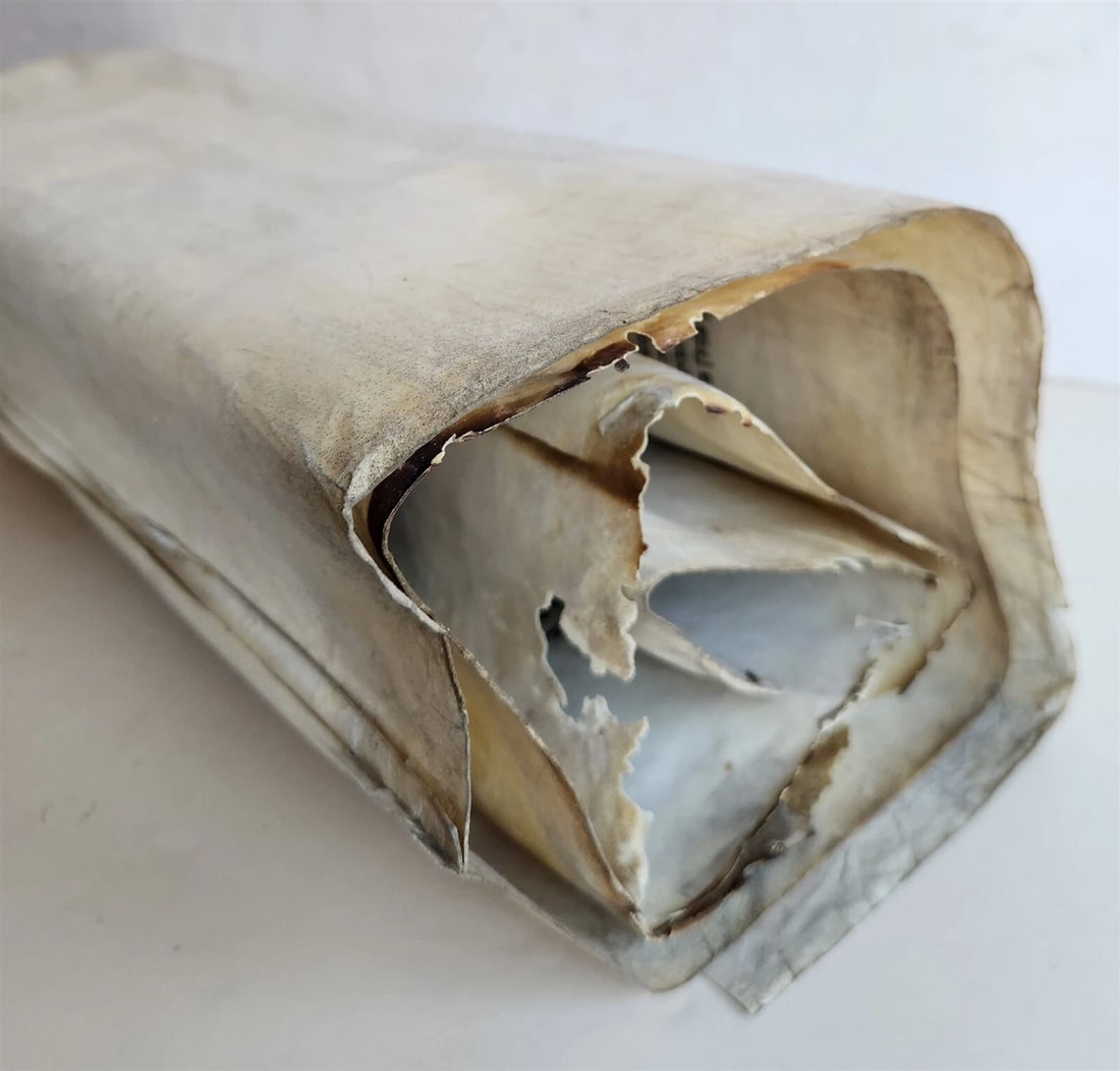 TORAH SCROLL FRAGMENT MANUSCRIPT on VELLUM antique BIBLE DEUTERONOMY 11:4-13:12 - 17