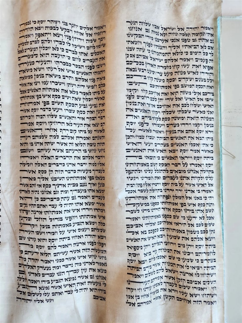 TORAH SCROLL FRAGMENT MANUSCRIPT on VELLUM antique BIBLE DEUTERONOMY 11:4-13:12 - 3