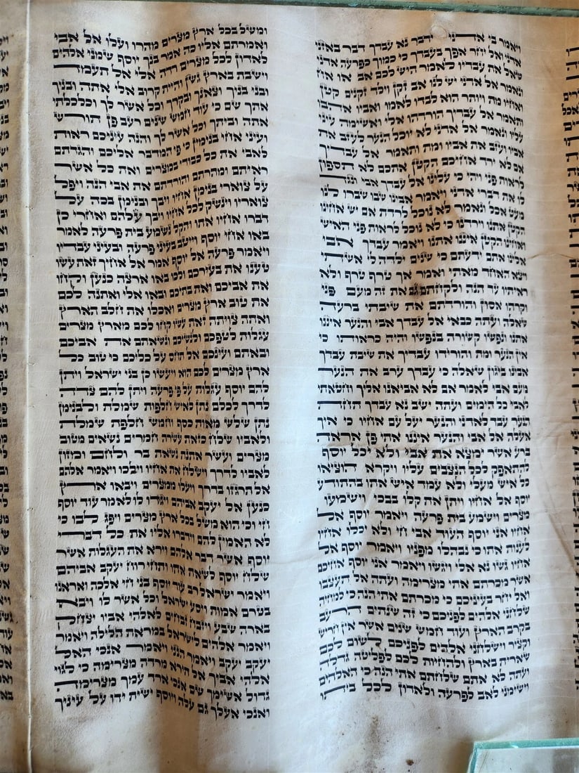 TORAH SCROLL FRAGMENT MANUSCRIPT on VELLUM antique BIBLE DEUTERONOMY 11:4-13:12 - 6