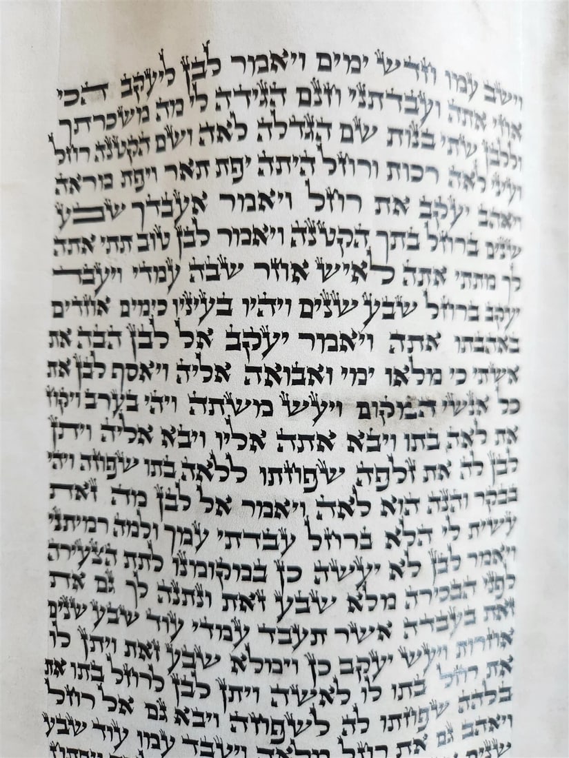 TORAH SCROLL FRAGMENT MANUSCRIPT on VELLUM antique BIBLE GENESIS 27:36 - 30:3 - 2