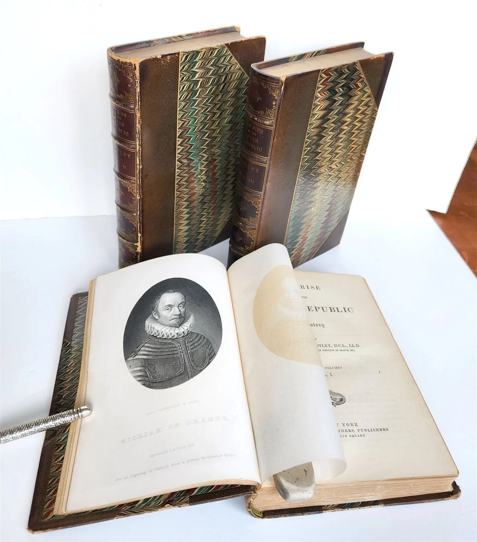 1883 THE RISE OF DUTCH REPUBLIC HISTORY by J.Motley 3 volumes ANTIQUE in ENGLISH (1 of 6)