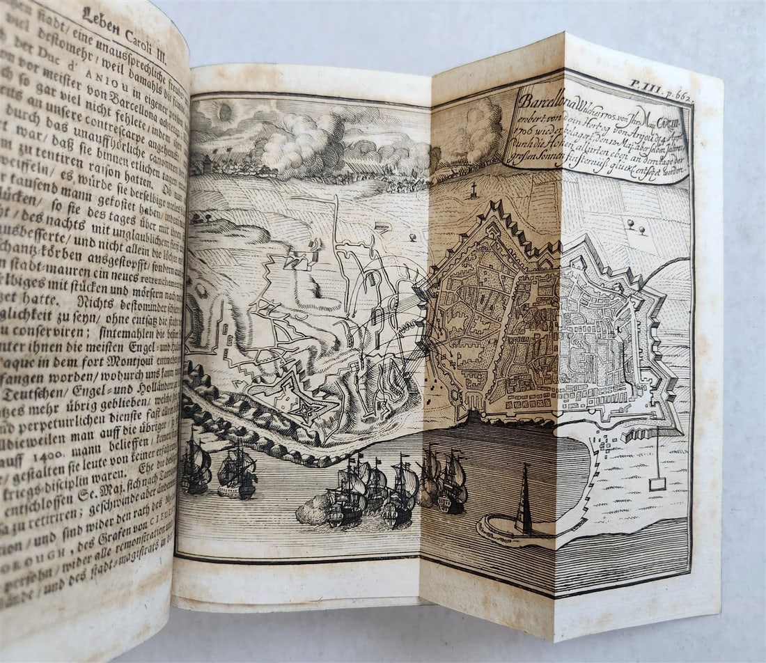 1709 LIFE of CAROLI KING of SPAIN & INDIES antique PIGSKIN BOUND ILLUSTRATED v.3 - 10