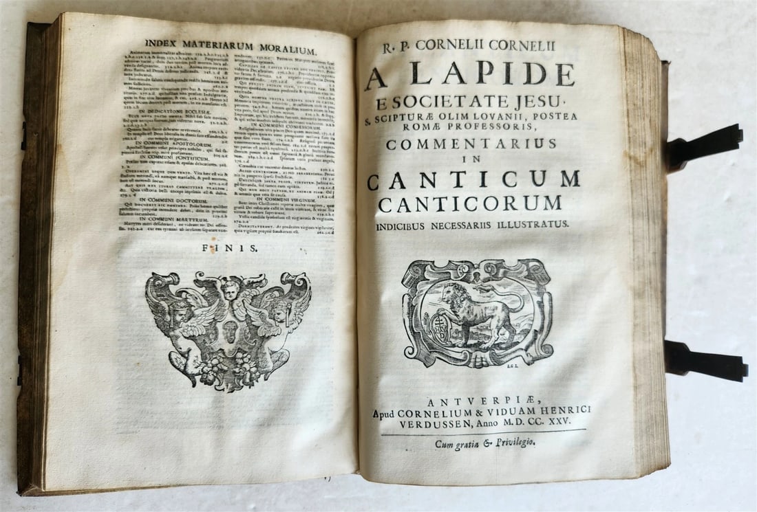 1725 COMMENTARIUS in ECCLESIASTEN PIGSKIN BOUND FOLIO w/ CLASPS antique - 14