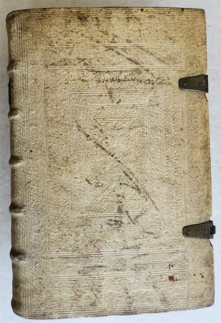 1725 COMMENTARIUS in ECCLESIASTEN PIGSKIN BOUND FOLIO w/ CLASPS antique - 7