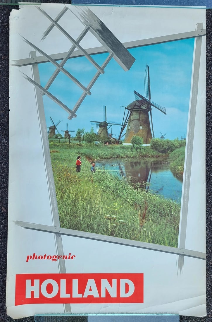 1960s NETHERLANDS PHOTOGENIC HOLLAND TRAVEL POSTER WINDMILL vintage 24.5 x 38.5" (1 of 1)