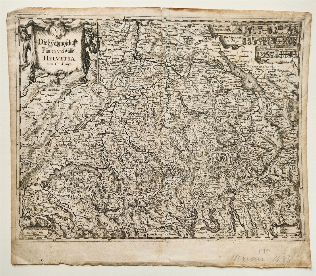 1630s MAP of SWITZERLAND antique Die Eydtgnoschafft Punten und Wallis Helvetia (1 of 6)