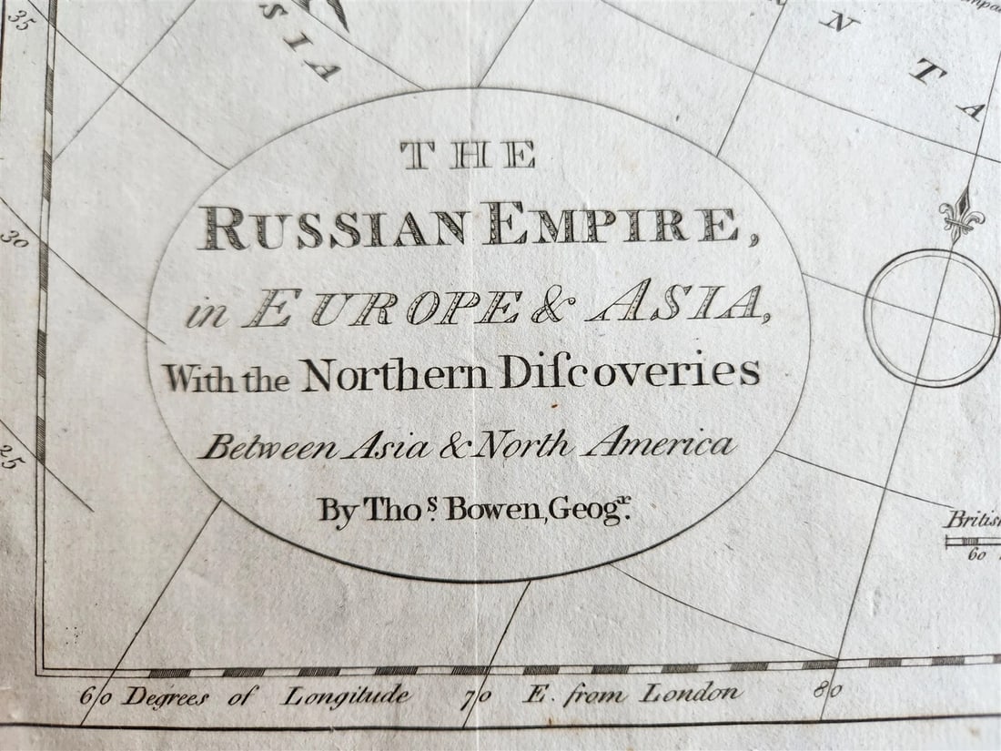 1785 RUSSIAN EMPIRE Discoveries between Asia and North America antique MAP - 2