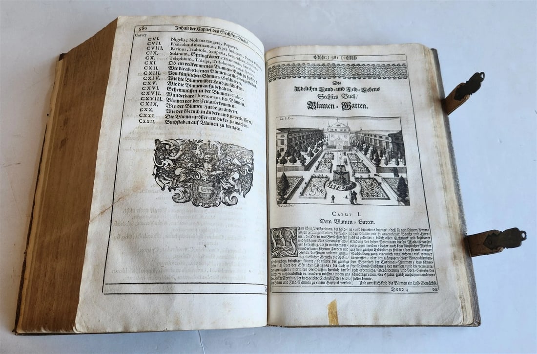 1682 Georgica curiosa ILLUSTRATED noble country life antique PIGSKIN FOLIO - 12