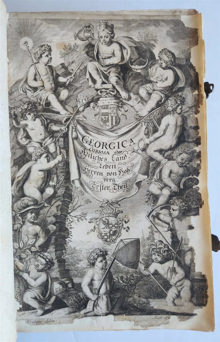1682 Georgica curiosa ILLUSTRATED noble country life antique PIGSKIN FOLIO - 4