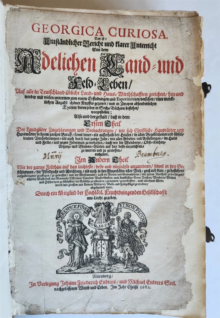 1682 Georgica curiosa ILLUSTRATED noble country life antique PIGSKIN FOLIO - 5