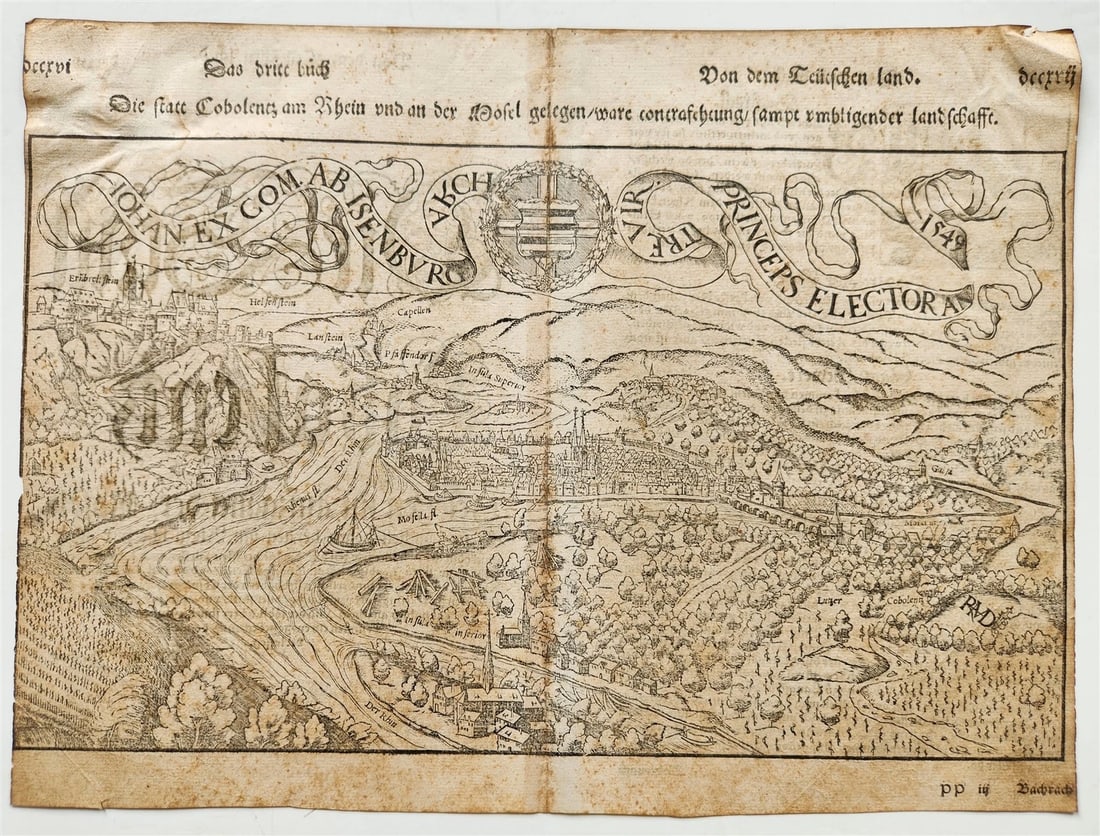 1572 MAP of KOBLENZ GERMANY from SEBASTIAN MUNSTER'S COSMOGRAPHY antique (1 of 3)