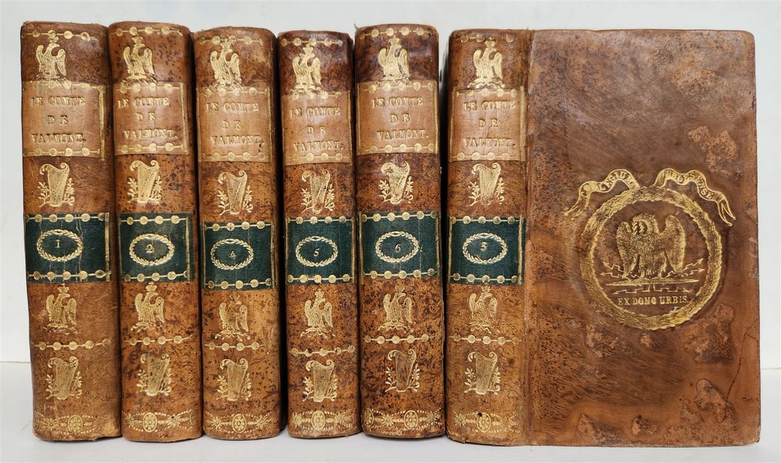1807 GILT STAMPED BINDINGS w/NAPOLEONIC EAGLE 6 VOLS antique Le Comte de Valmont (1 of 13)