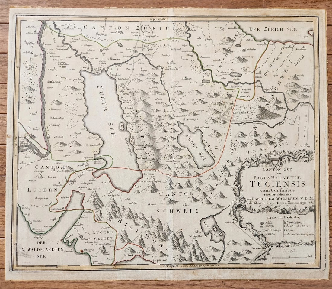 1768 SWITZERLAND antique MAP CANTON zuc sive PAGUS HELVETIAE TUGIENSIS (1 of 6)