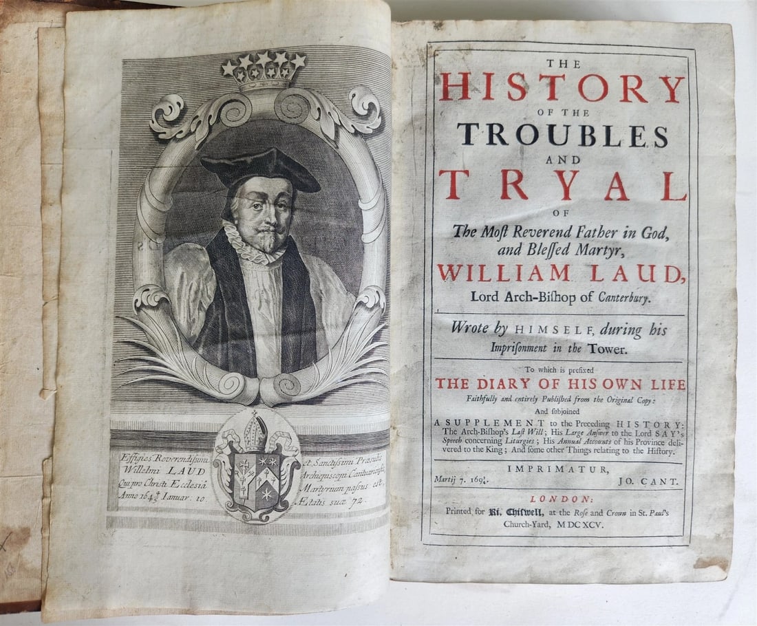 1695 HISTORY of TROUBLES & TRYAL OF BLESSED MARTYR WILLIAM LAUD antique FOLIO (1 of 15)