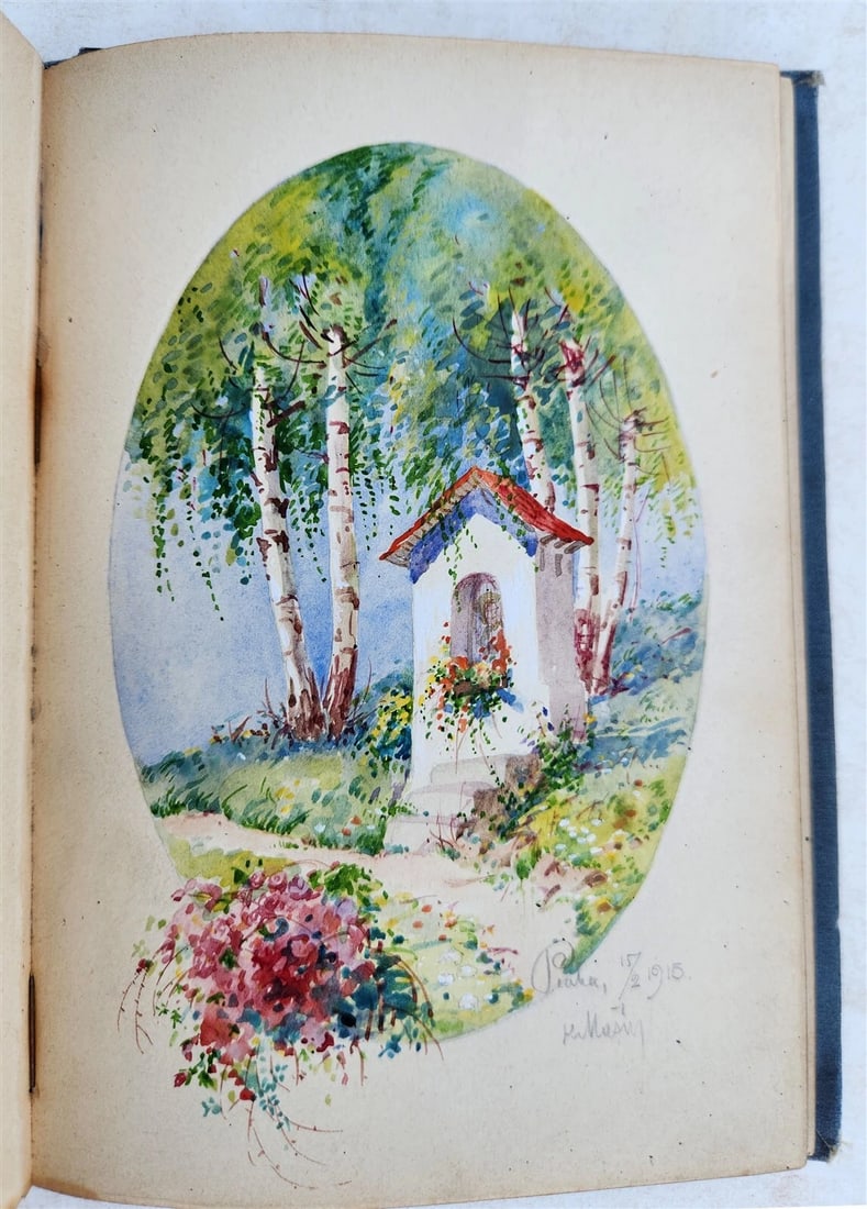 1912-18 ALBUM AMICORUM - MANUSCRIPT CZECH GERMAN BOOK antique POETRY ILLUSTRATED (1 of 20)